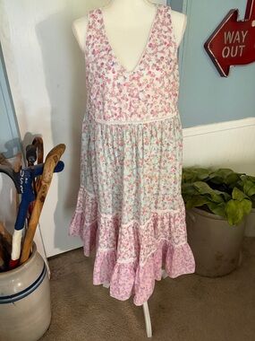 LoveShackFancy for Target Sleeveless Floral Tiered Midi Dress in Pink and Mint